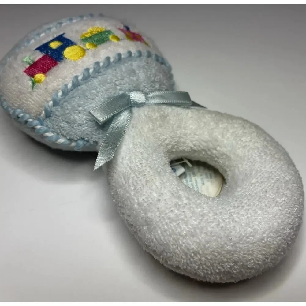 Vintage Eden Terry Cloth Rattle Plush White Pastel Train Baby Toy With Tags
